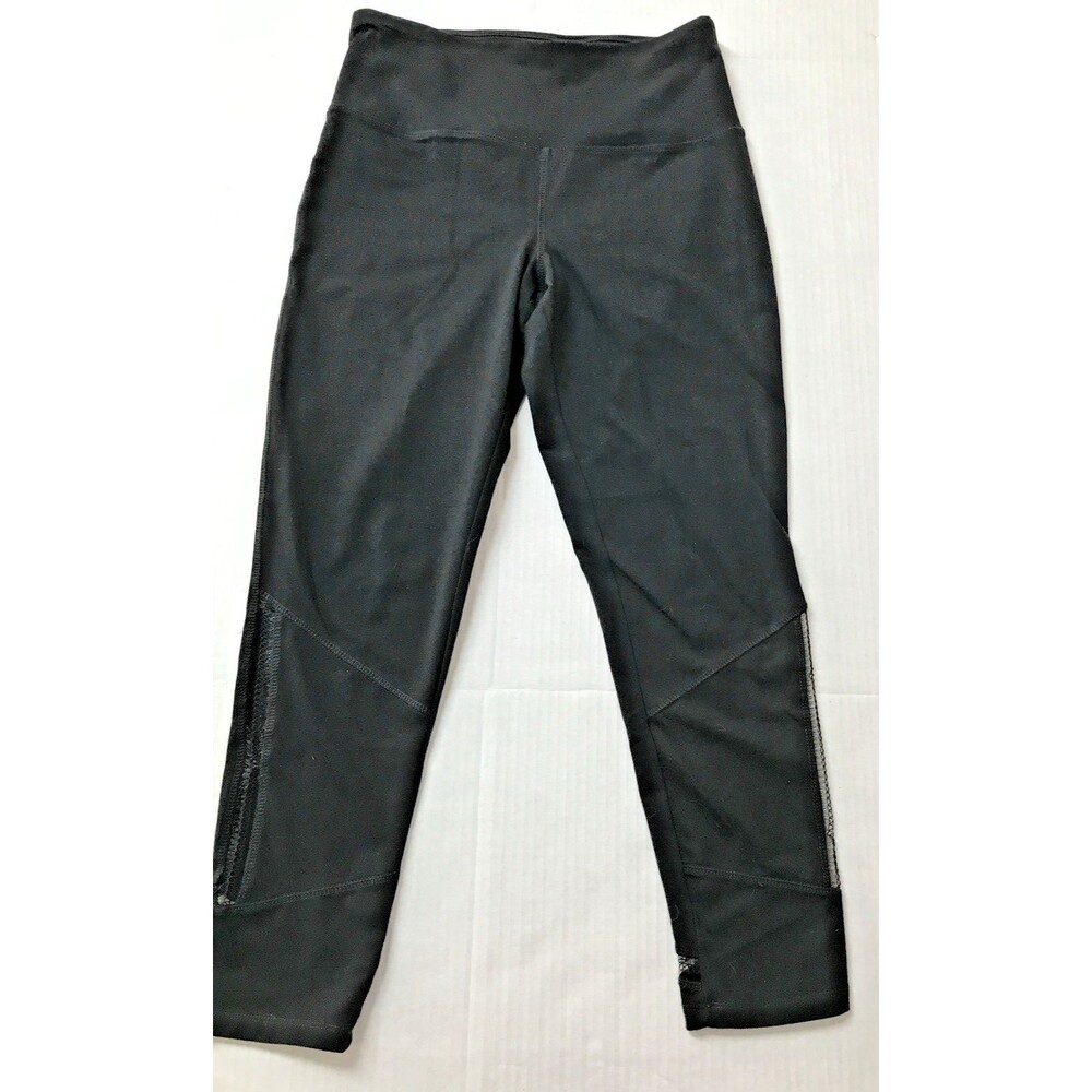 Tribal Knit Women's Medium Black Pull On Leggings Stretch Yoga Mesh Detailing